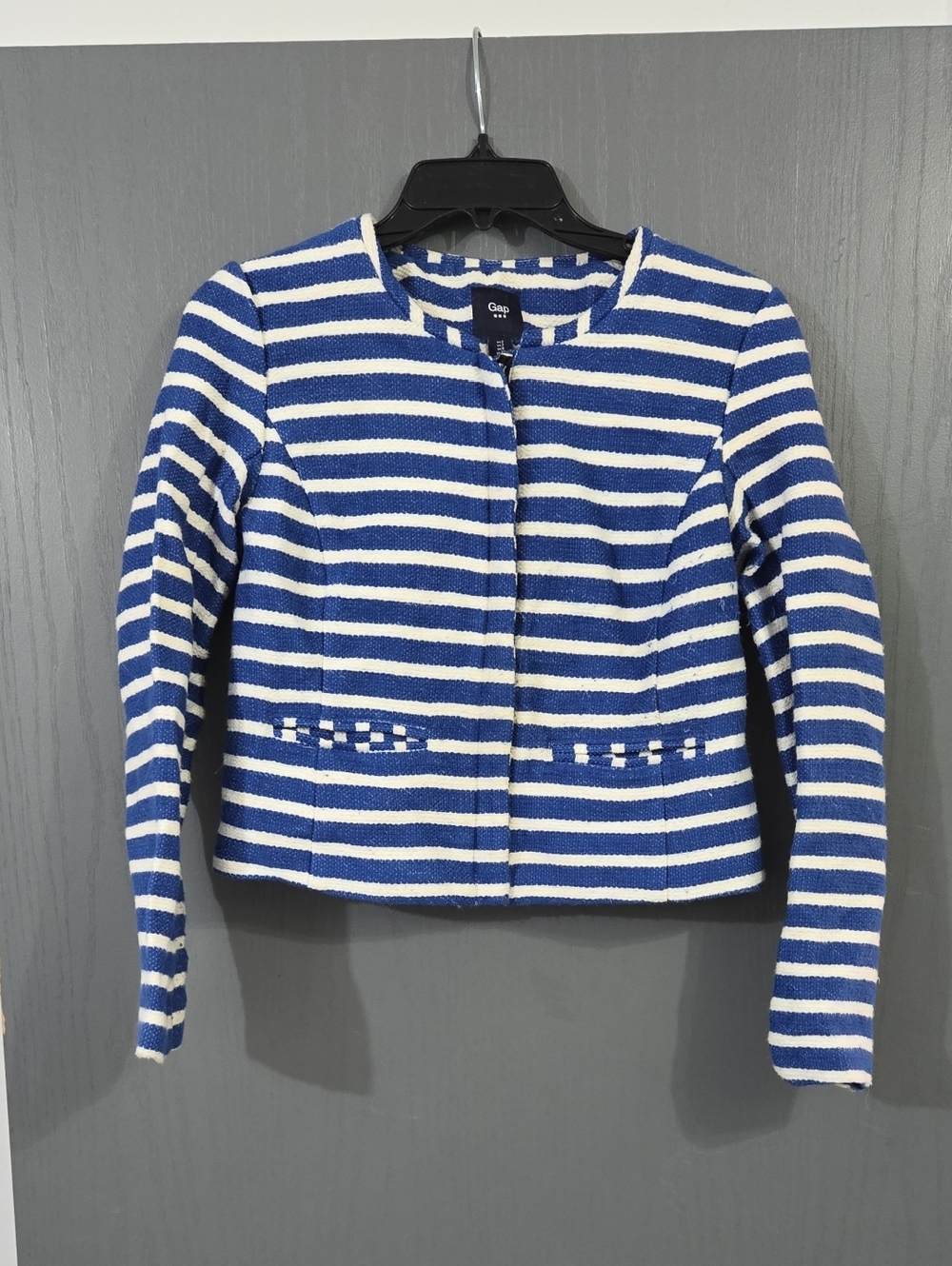 GAP Women's Blue & White Striped Knit Jacket